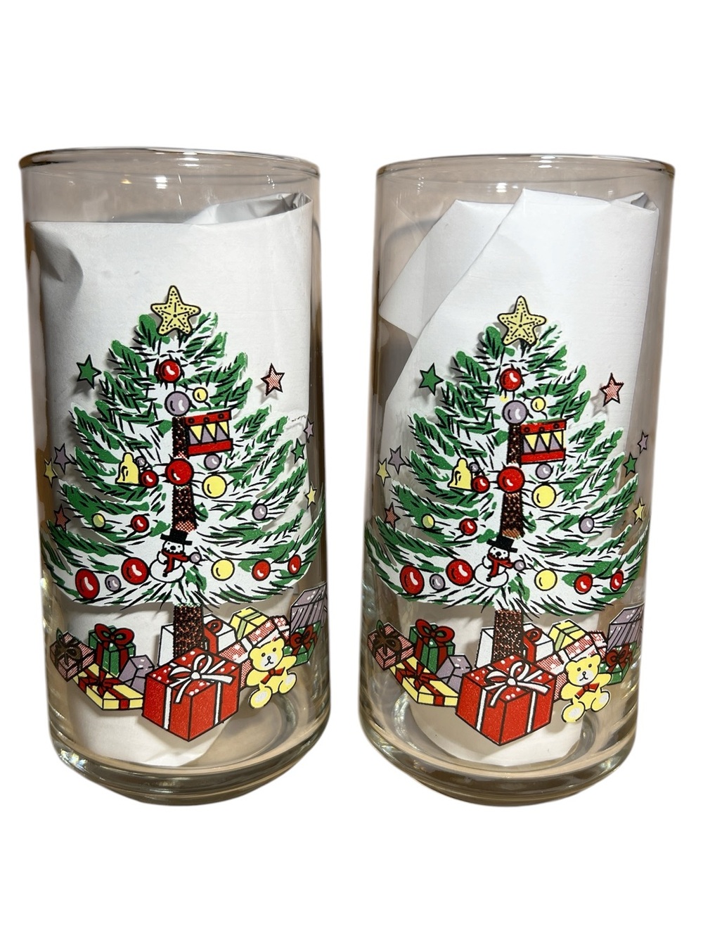 Vintage 1992 LUMINARC Christmas Tree Noel Holiday Tumbler Glasses 16 oz
